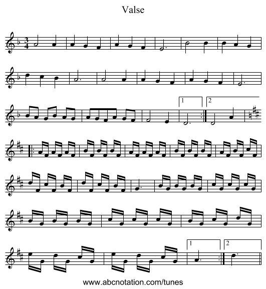 Valse - staff notation