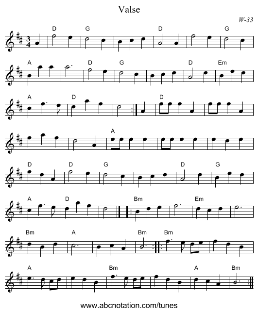 Valse - staff notation