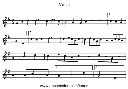 Valse - staff notation