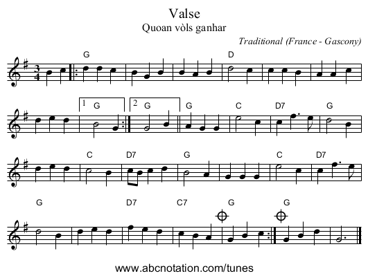 Valse - staff notation