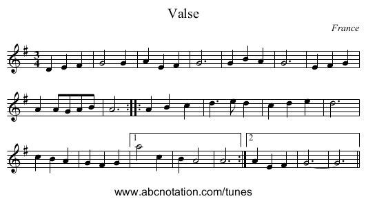 Valse - staff notation