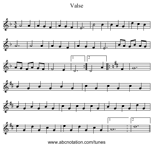Valse - staff notation