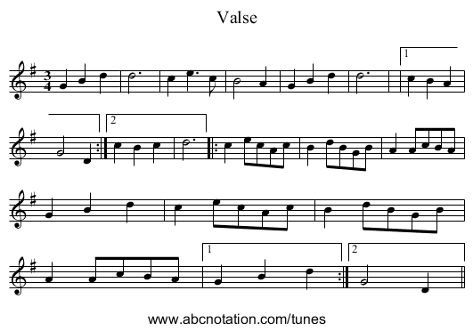 Valse - staff notation