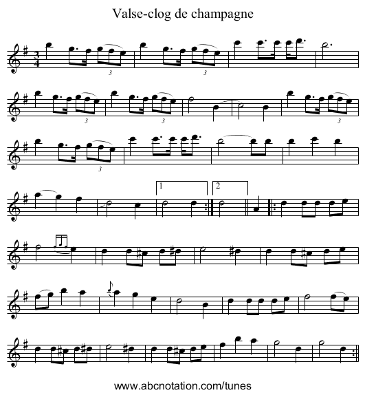 Valse-clog de champagne - staff notation