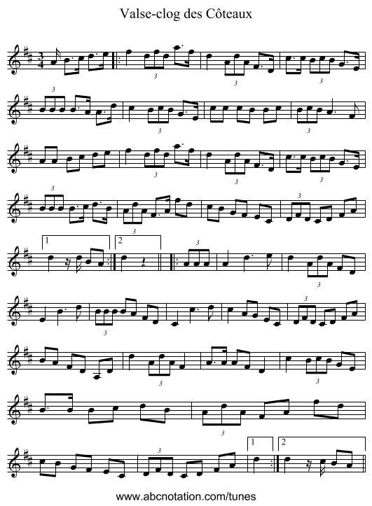Valse-clog des Côteaux - staff notation