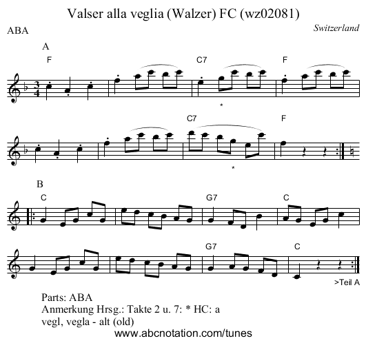 Valser alla veglia (Walzer) FC (wz02081) - staff notation