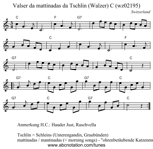 Valser da mattinadas da Tschlin (Walzer) C (wz02195) - staff notation