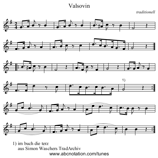 Valsovin - staff notation