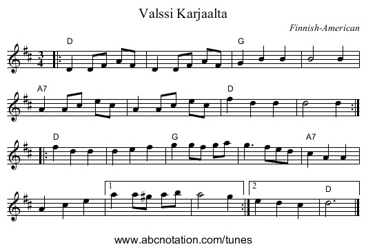Valssi Karjaalta - staff notation