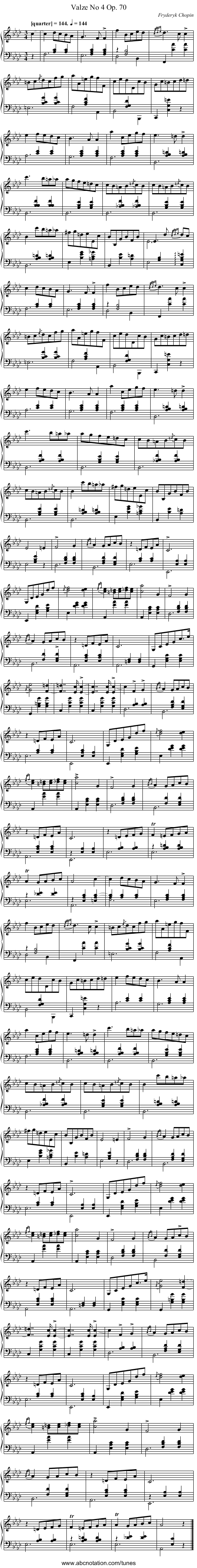 Valze No 4 Op. 70 - staff notation