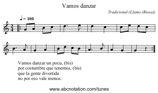 Vamos danzar - staff notation