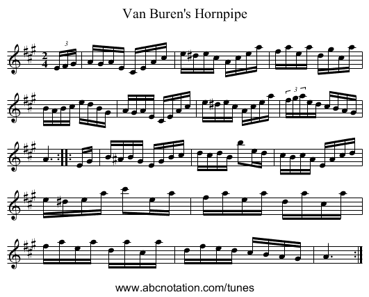Van Buren's Hornpipe - staff notation
