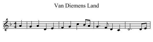 Van Diemens Land - staff notation