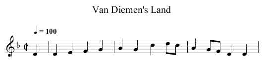 Van Diemen's Land - staff notation