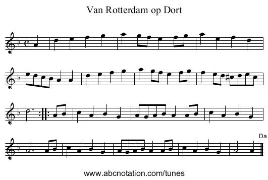 Van Rotterdam op Dort - staff notation