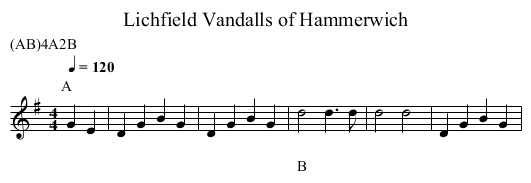Vandalls of Hammerwich, Lichfield - staff notation