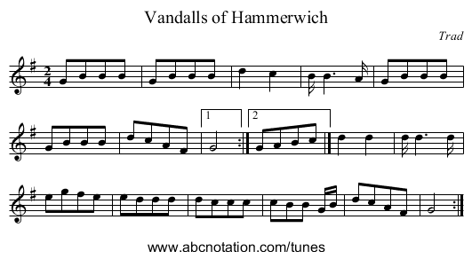 Vandalls of Hammerwich - staff notation