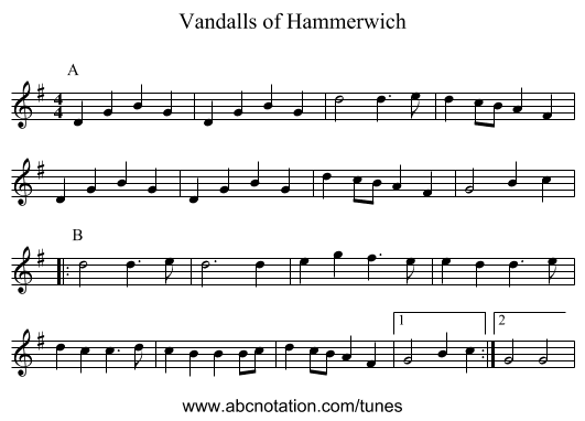 Vandalls of Hammerwich - staff notation