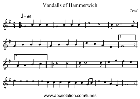 Vandalls of Hammerwich - staff notation