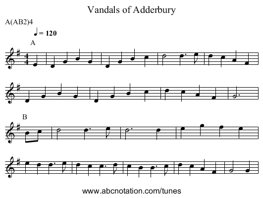 Vandals of Adderbury - staff notation