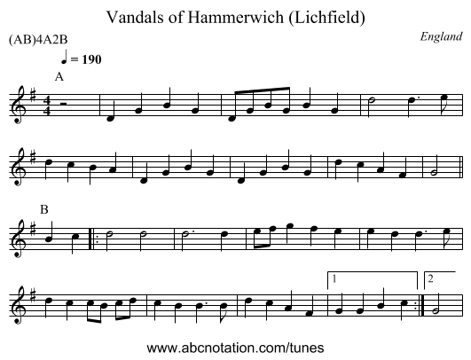 Vandals of Hammerwich (Lichfield) - staff notation