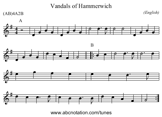 Vandals of Hammerwich - staff notation