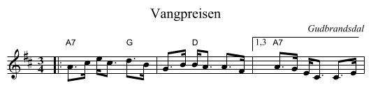 Vangpreisen - staff notation