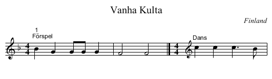 Vanha Kulta - staff notation