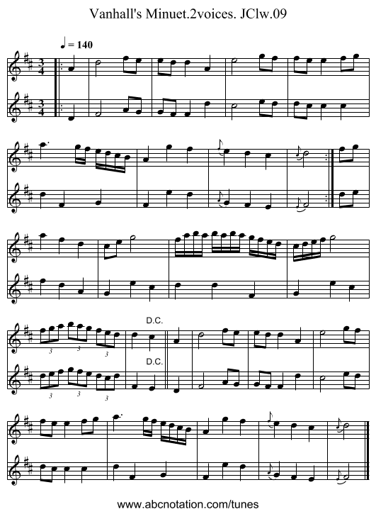 Vanhall's Minuet.2voices. JClw.09 - staff notation