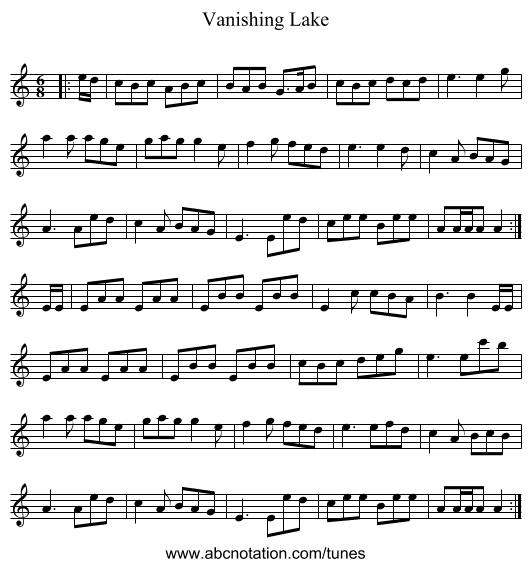 Vanishing Lake - staff notation