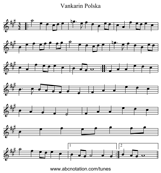 Vankarin Polska - staff notation