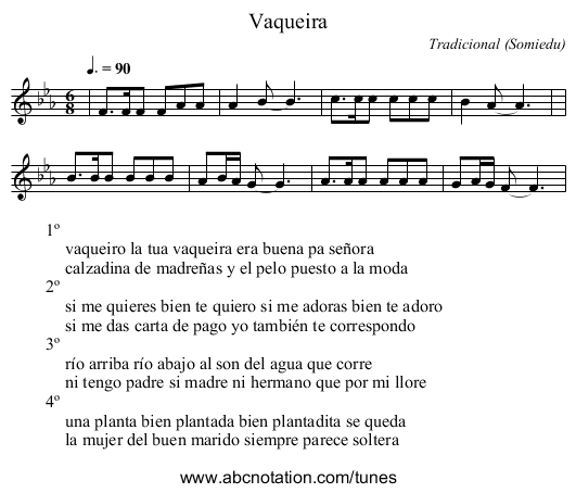 Vaqueira - staff notation