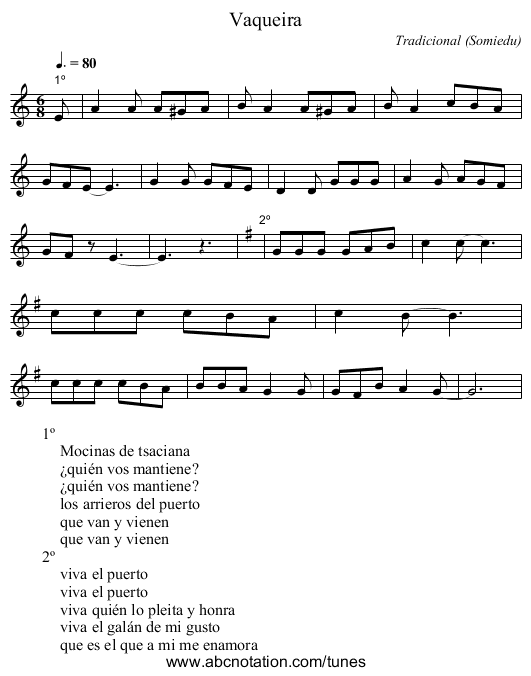 Vaqueira - staff notation