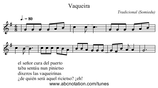 Vaqueira - staff notation