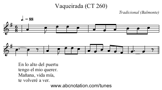 Vaqueirada (CT 260) - staff notation