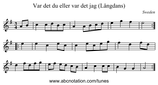 Var det du eller var det jag (Långdans) - staff notation