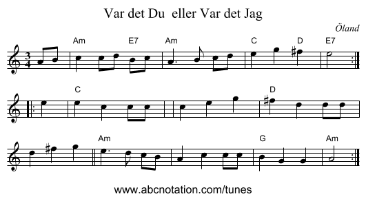 Var det Du eller Var det Jag - staff notation