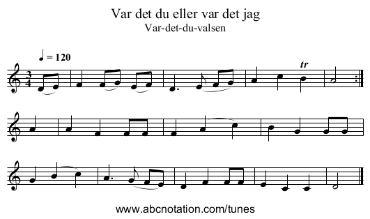 Var det du eller var det jag - staff notation