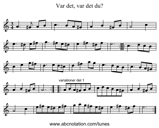 Var det, var det du? - staff notation