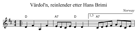 V&aring;rd&oslash;l'n, reinlender etter Hans Brimi - staff notation
