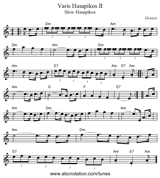 Varis Hasapikos II - staff notation