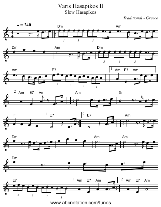Varis Hasapikos II - staff notation