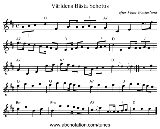 Världens Bästa Schottis - staff notation