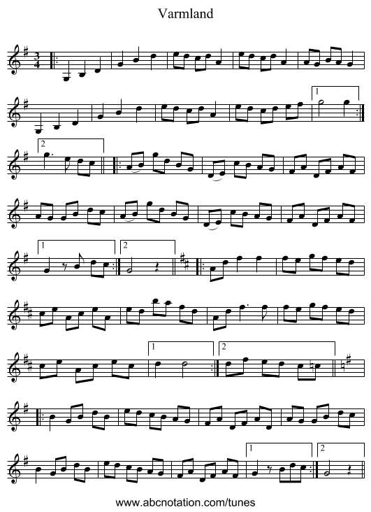 Varmland - staff notation