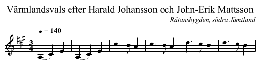Värmlandsvals efter Harald Johansson och John-Erik Mattsson - staff notation