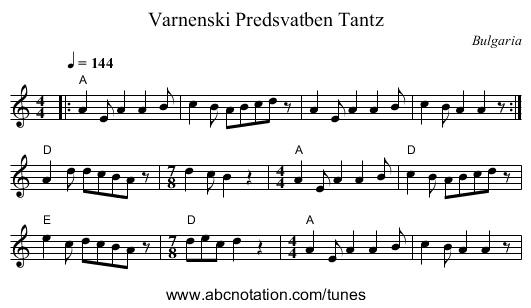 Varnenski Predsvatben Tantz - staff notation