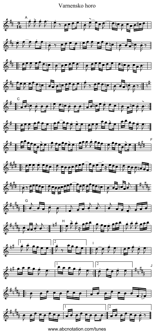 Varnensko horo - staff notation