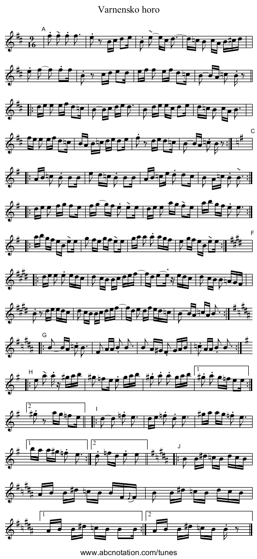 Varnensko horo - staff notation