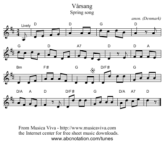 Vårsang - staff notation