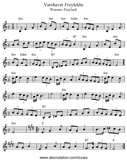 Varshaver Freylekhs - staff notation